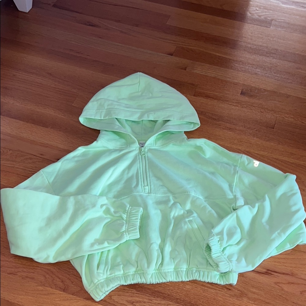 Alo Bright Green Cropped Hoodie - Size XS